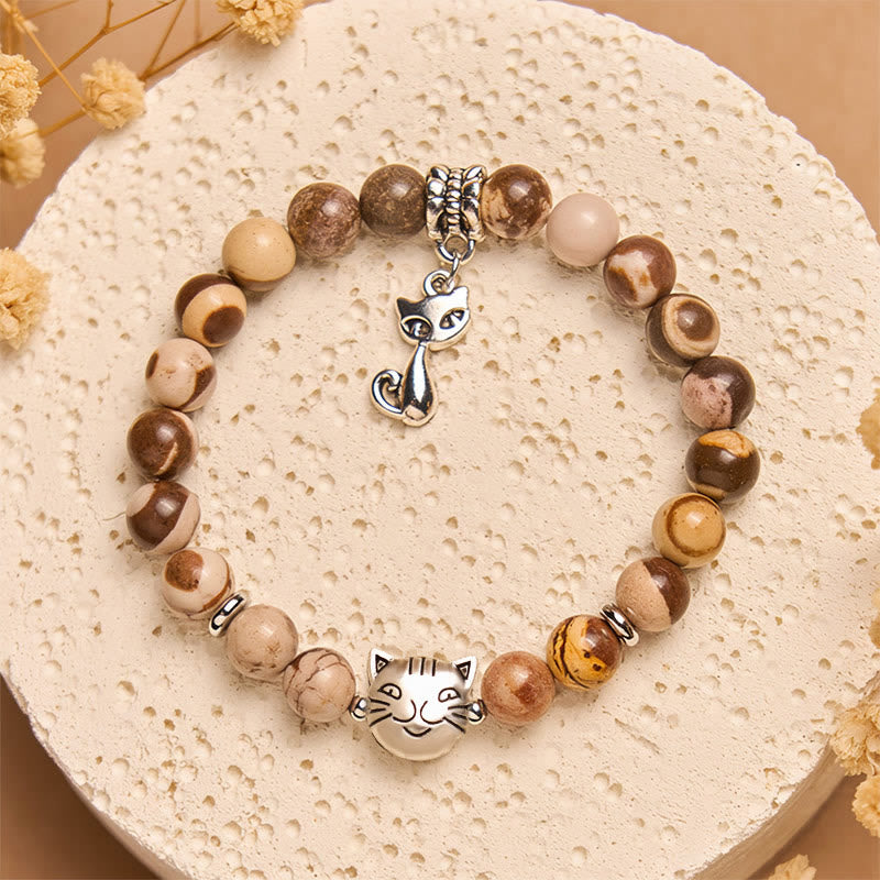 Pulsera positiva con cuentas de ágata y jaspe cebra de Buddha Stones - Jaspe cebra (circunferencia de la muñeca: 15-16 cm) - image 1