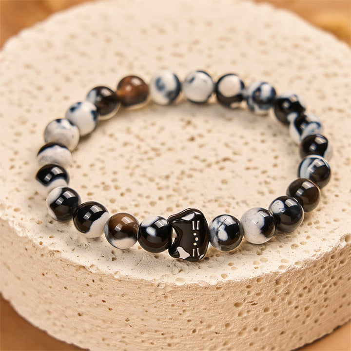Pulsera de confianza de ágata de fuego de gato blanca y negra con Buddha Stones - image 3