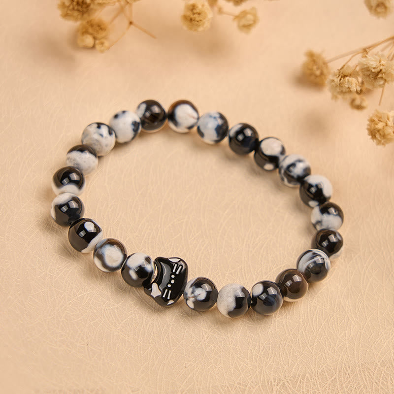 Pulsera de confianza de ágata de fuego de gato blanca y negra con Buddha Stones - image 2