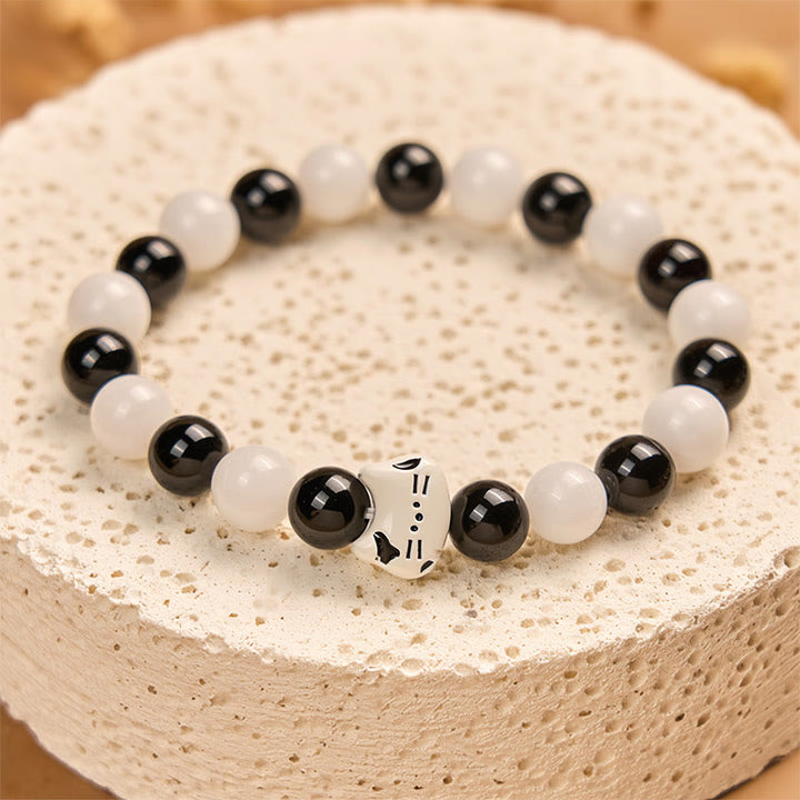 Pulsera de la fortuna con Buddha Stones, gato bicolor, ónix negro y calcedonia blanca - image 4