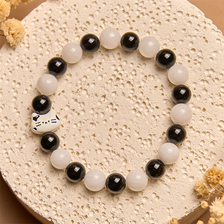 Pulsera de la fortuna con Buddha Stones, gato bicolor, ónix negro y calcedonia blanca - image 3