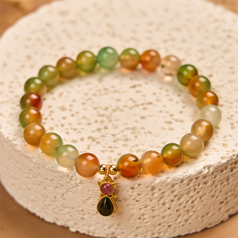 Pulsera Buddha Stones de plata de ley 925 con turmalina, gato y ágata pavo real natural. - image 2