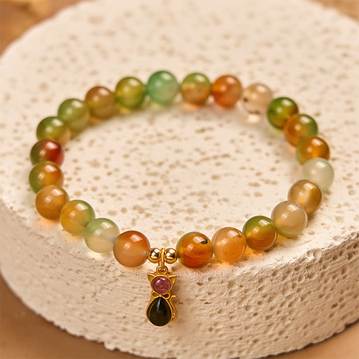 Pulsera Buddha Stones de plata de ley 925 con turmalina, gato y ágata pavo real natural. - image 2