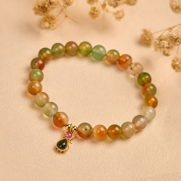 Pulsera Buddha Stones de plata de ley 925 con turmalina, gato y ágata pavo real natural. - image 3