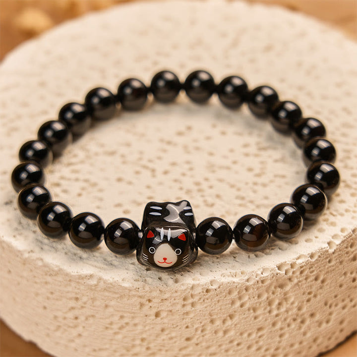 Pulsera de soporte de cerámica de ónix negro natural con Buddha Stones y gato negro - image 3