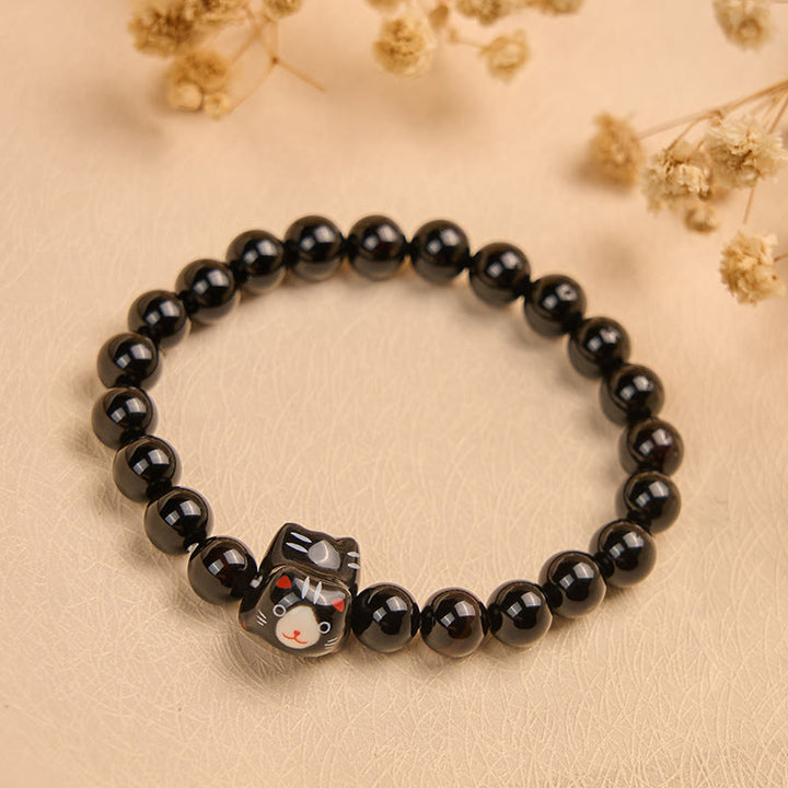Pulsera de soporte de cerámica de ónix negro natural con Buddha Stones y gato negro - image 4
