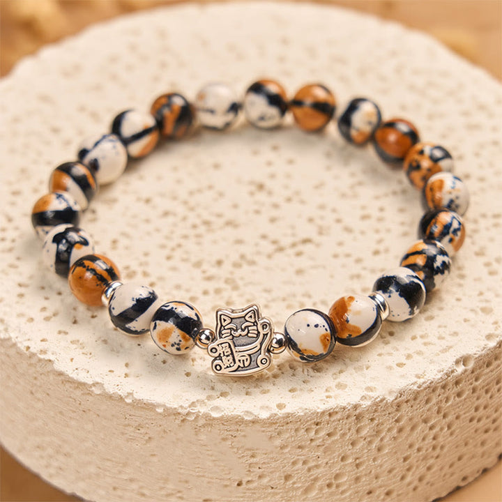 Pulsera de cuentas de piedra de gato calicó de plata de ley 925 con Buddha Stones - image 4