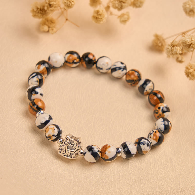 Pulsera de cuentas de piedra de gato calicó de plata de ley 925 con Buddha Stones - image 2