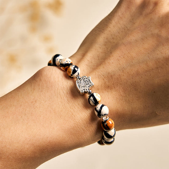 Pulsera de cuentas de piedra de gato calicó de plata de ley 925 con Buddha Stones - image 5