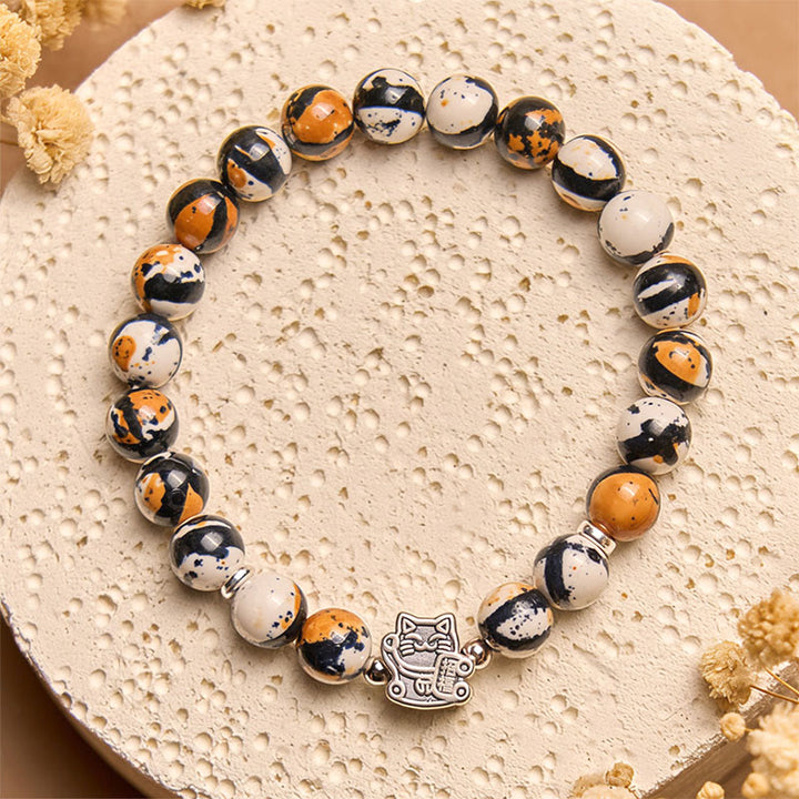 Pulsera de cuentas de piedra de gato calicó de plata de ley 925 con Buddha Stones - image 3