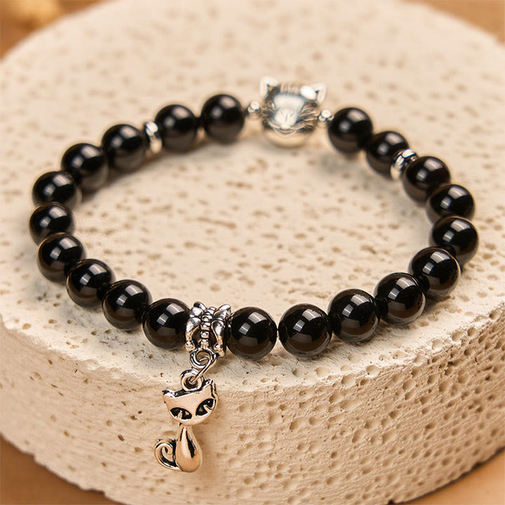 Pulsera de soporte para gatitos de ónix negro natural con Buddha Stones y gato negro - image 4