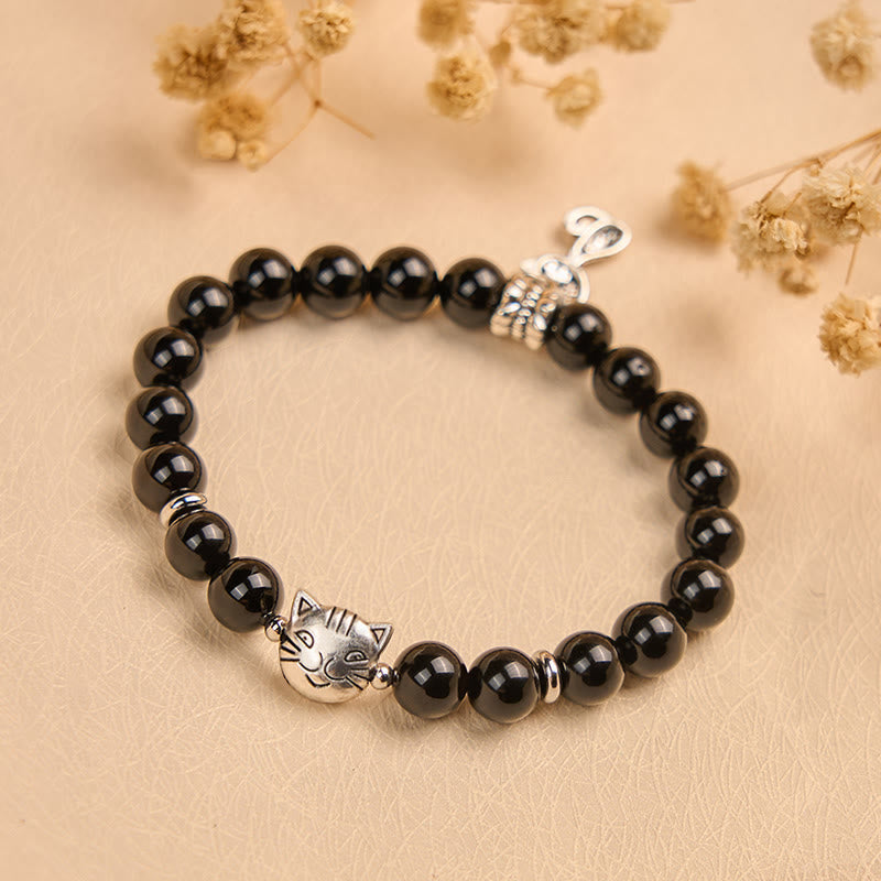Pulsera de soporte para gatitos de ónix negro natural con Buddha Stones y gato negro - image 2