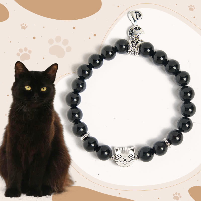 Pulsera de soporte para gatitos de ónix negro natural con Buddha Stones y gato negro - Gato negro (circunferencia de muñeca 15-16 cm) - image 1