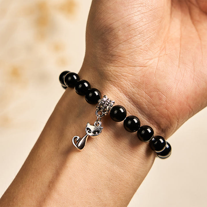 Pulsera de soporte para gatitos de ónix negro natural con Buddha Stones y gato negro - image 5