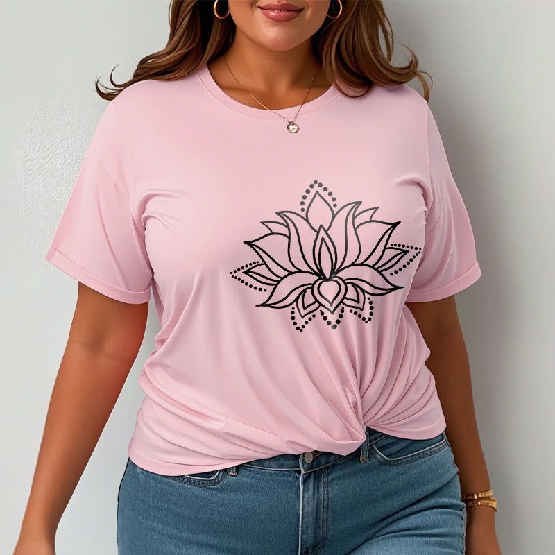 Camiseta de algodón con diseño simple de flor de loto y Buddha Stones - image 14