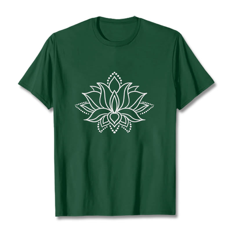 Camiseta de algodón con diseño simple de flor de loto y Buddha Stones - Verde bosque - 2XL - image 1