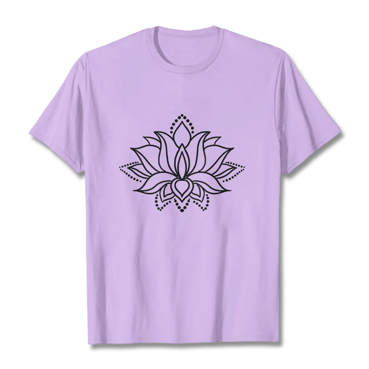 Camiseta de algodón con diseño simple de flor de loto y Buddha Stones - Ciruela - 2XL - image 17