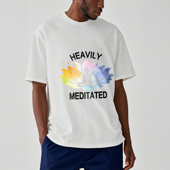 Camiseta de algodón con estampado de figura de meditación de flor de loto colorida y Buddha Stones - image 7
