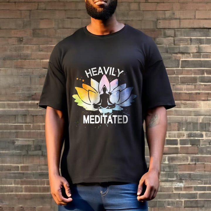 Camiseta de algodón con estampado de figura de meditación de flor de loto colorida y Buddha Stones - image 3
