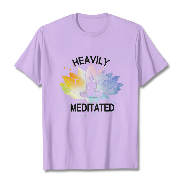 Camiseta de algodón con estampado de figura de meditación de flor de loto colorida y Buddha Stones - Ciruela - 2XL - image 17
