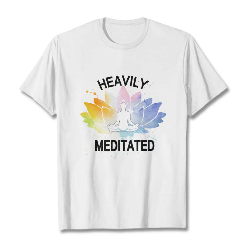 Camiseta de algodón con estampado de figura de meditación de flor de loto colorida y Buddha Stones - Blanco - 2XL - image 6
