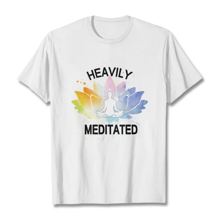 Camiseta de algodón con estampado de figura de meditación de flor de loto colorida y Buddha Stones - Blanco - 2XL - image 6