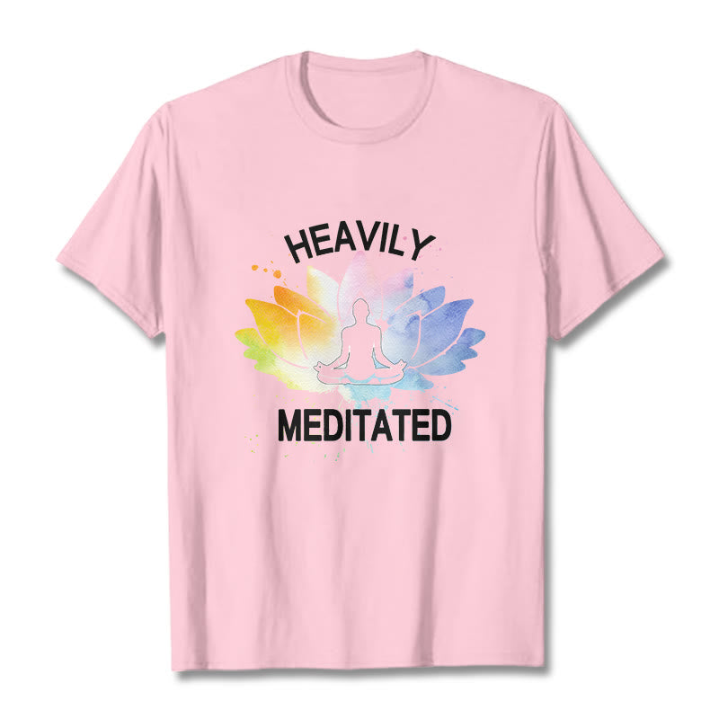 Camiseta de algodón con estampado de figura de meditación de flor de loto colorida y Buddha Stones - Rosa claro - 2XL - image 13
