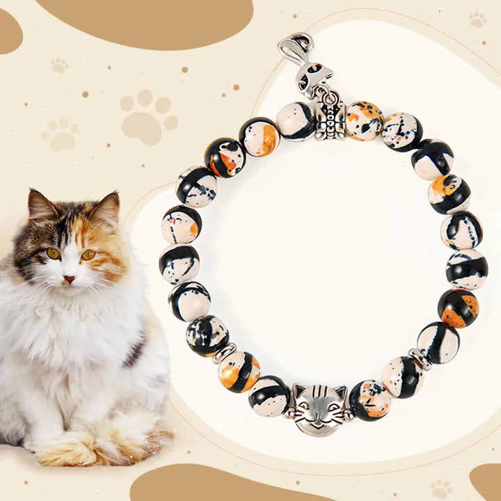 Pulsera de confianza con cuentas de piedra natural de gato calicó de Buddha Stones - Gato calicó (circunferencia de muñeca 15-16 cm) - image 0
