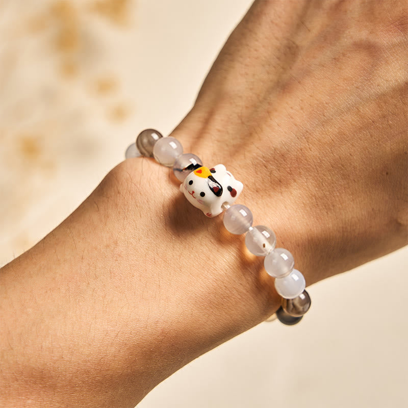 Pulsera de poder con cabeza de gatito de cerámica y piedra de ágata natural de Buddha Stones y gato calicó - image 5
