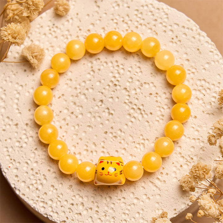 Pulsera de cerámica con diseño de gato atigrado naranja y calcedonia amarilla con Buddha Stones - image 3