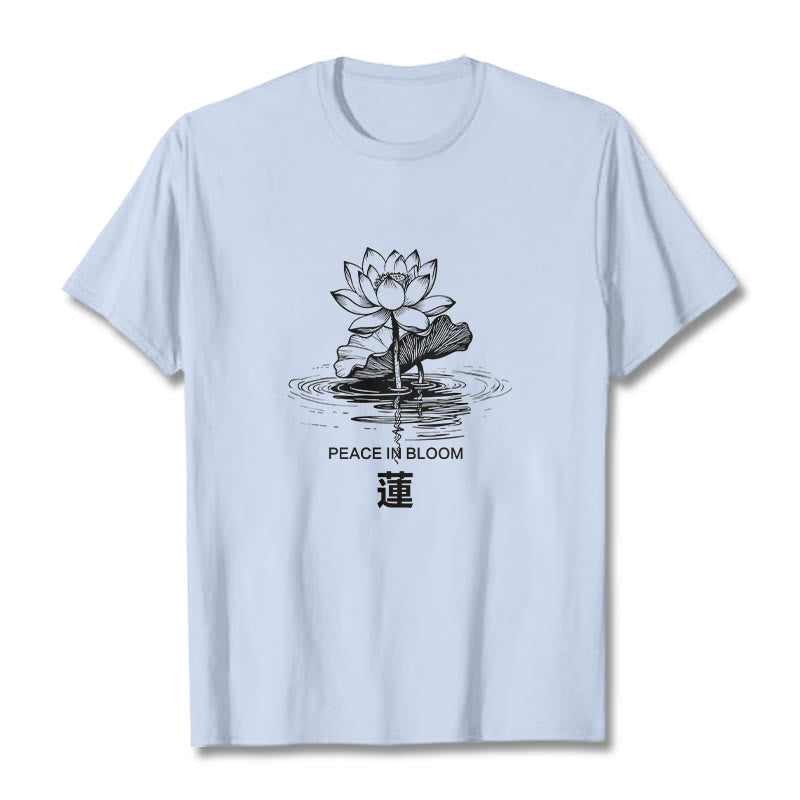 Camiseta de algodón con estampado de hojas de loto y flores de Buddha Stones - Cian claro - 2XL - image 19