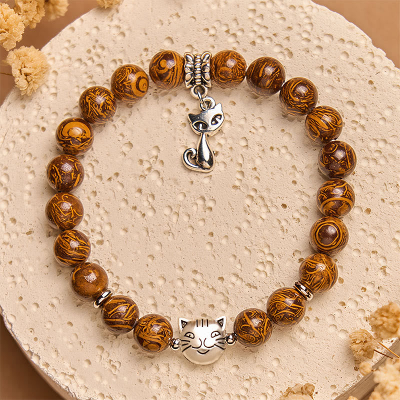 Pulsera protectora de cabeza de gato con piedras naturales de Buddha Stones - 15-16 cm - image 1