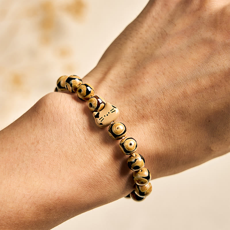 Pulsera elegante con cabeza de gatito y piedra de ágata natural de gato de Bengala de Buddha Stones - image 4