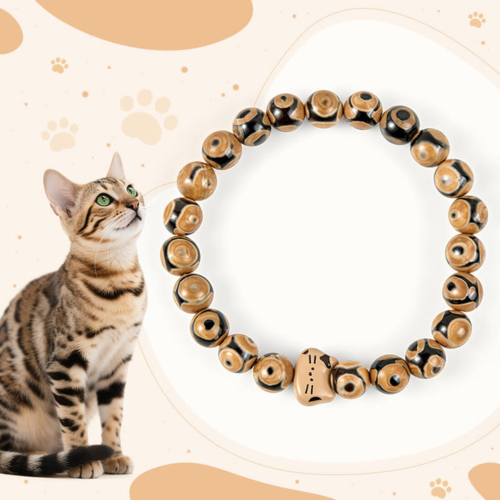 Pulsera elegante con cabeza de gatito y piedra de ágata natural de gato de Bengala de Buddha Stones - Gato de Bengala (circunferencia de muñeca 15-16 cm) - image 1