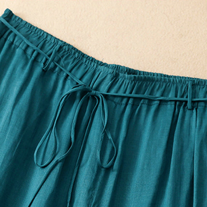 Pantalones anchos de algodón con cordón y bolsillos para mujer, diseño sencillo de Buddha Stones - image 1