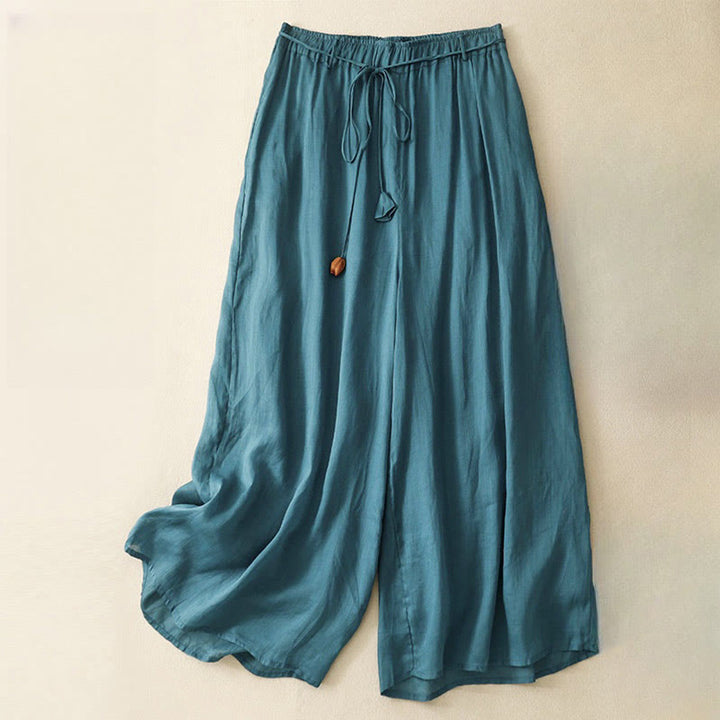 Pantalones anchos de algodón con cordón y bolsillos para mujer, diseño sencillo de Buddha Stones - Verde azulado - US8-10，UK/AU12-14，EU40-42 (2XL) - image 1
