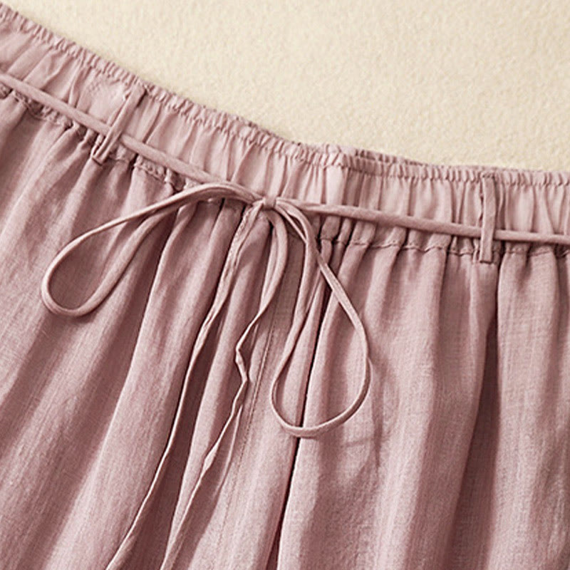 Pantalones anchos de algodón con cordón y bolsillos para mujer, diseño sencillo de Buddha Stones - image 10