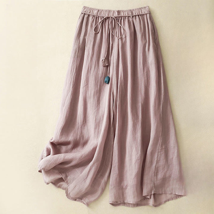 Pantalones anchos de algodón con cordón y bolsillos para mujer, diseño sencillo de Buddha Stones - Violeta pálido rojo - US8-10，UK/AU12-14，EU40-42 (2XL) - image 9
