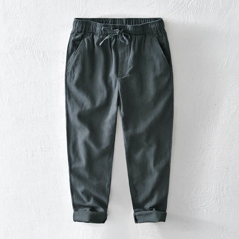 Pantalones casuales de lino y ramio con diseño simple de color liso y bolsillos para hombre con Buddha Stones - Gris pizarra claro - US/UK/AU44, EU54 (4XL) - image 10