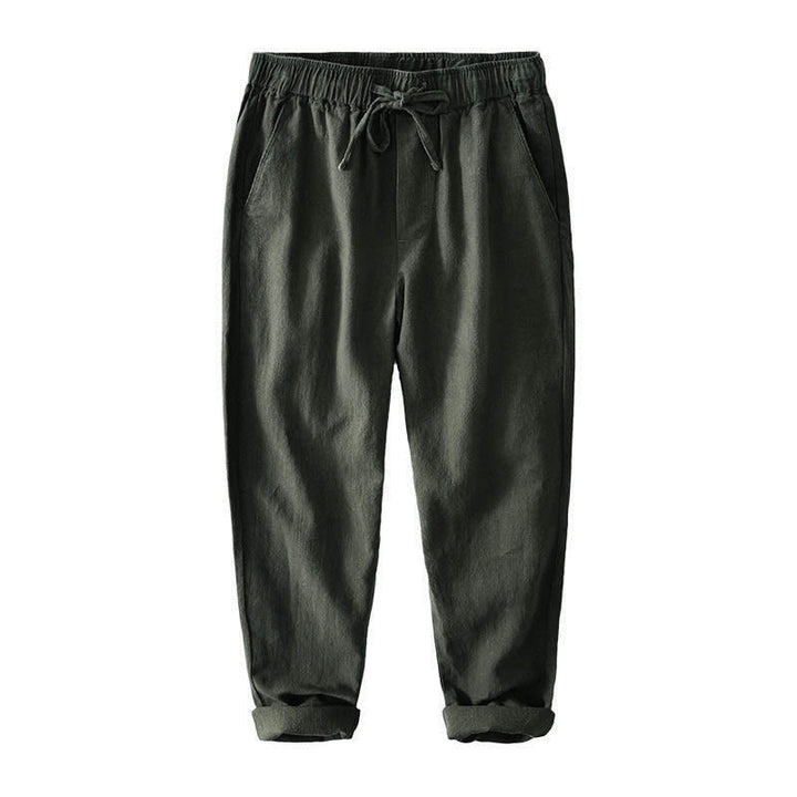 Pantalones casuales de lino y ramio con diseño simple de color liso y bolsillos para hombre con Buddha Stones - image 28