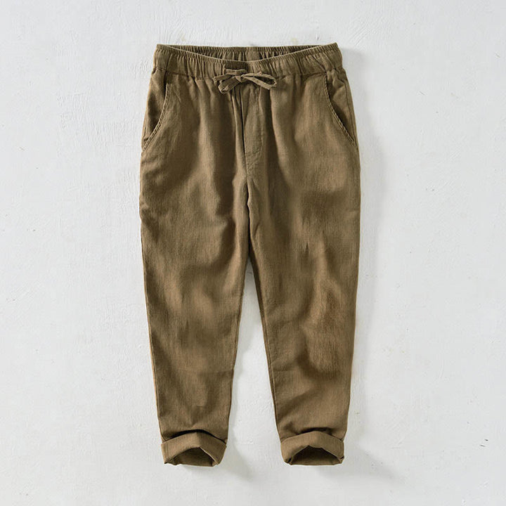 Pantalones casuales de lino y ramio con diseño simple de color liso y bolsillos para hombre con Buddha Stones - vara de oro - US/UK/AU44, EU54 (4XL) - image 29