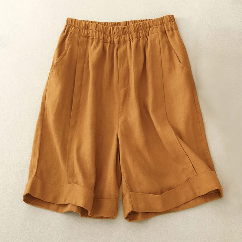Pantalones cortos casuales de algodón de color sólido con bolsillos para mujer con Buddha Stones - Vara de oro - US12, UK/AU16, EU44 (4XL) - image 1