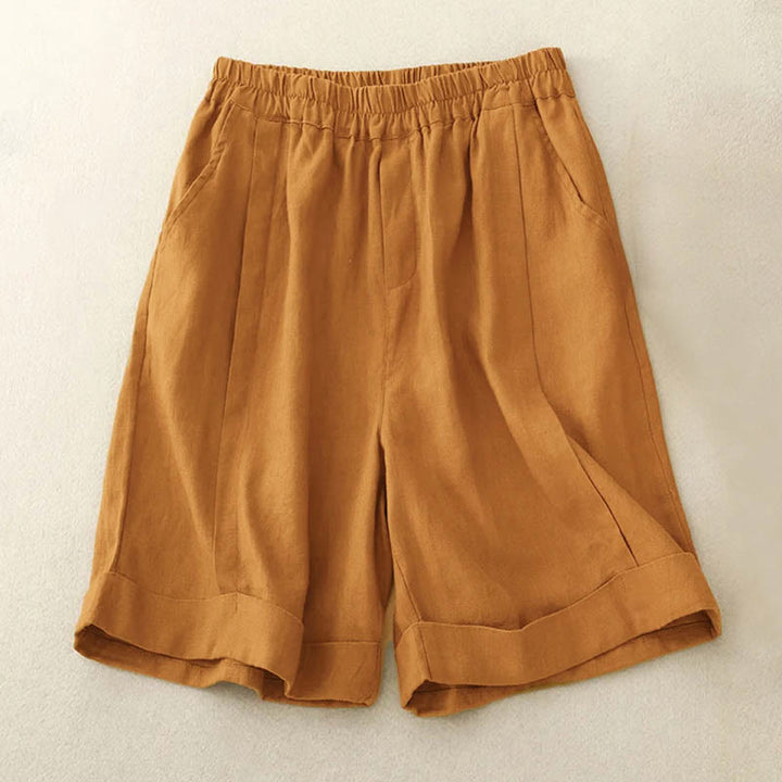 Pantalones cortos casuales de algodón de color sólido con bolsillos para mujer con Buddha Stones - vara de oro - US12, UK/AU16, EU44 (4XL) - image 0