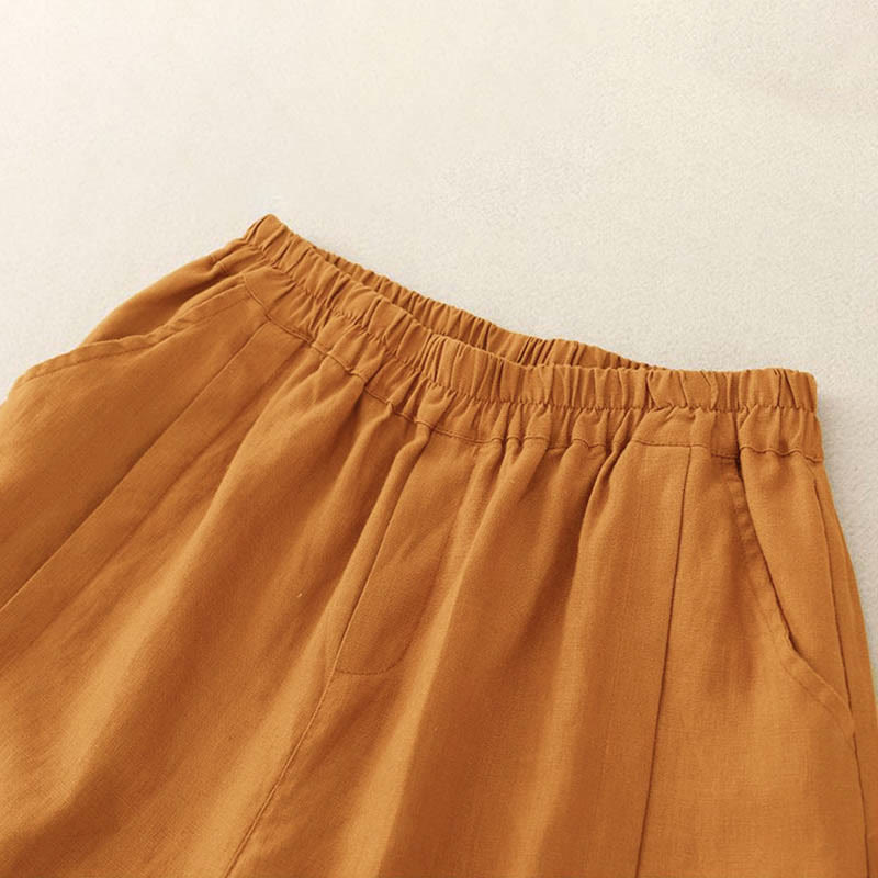 Pantalones cortos casuales de algodón de color sólido con bolsillos para mujer con Buddha Stones - image 2