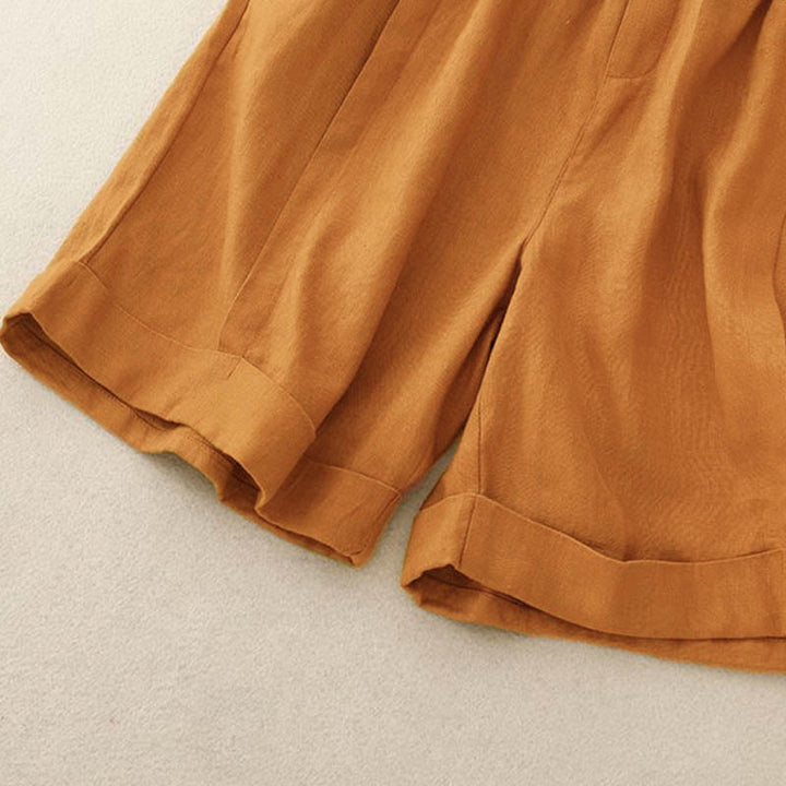 Pantalones cortos casuales de algodón de color sólido con bolsillos para mujer con Buddha Stones - image 3