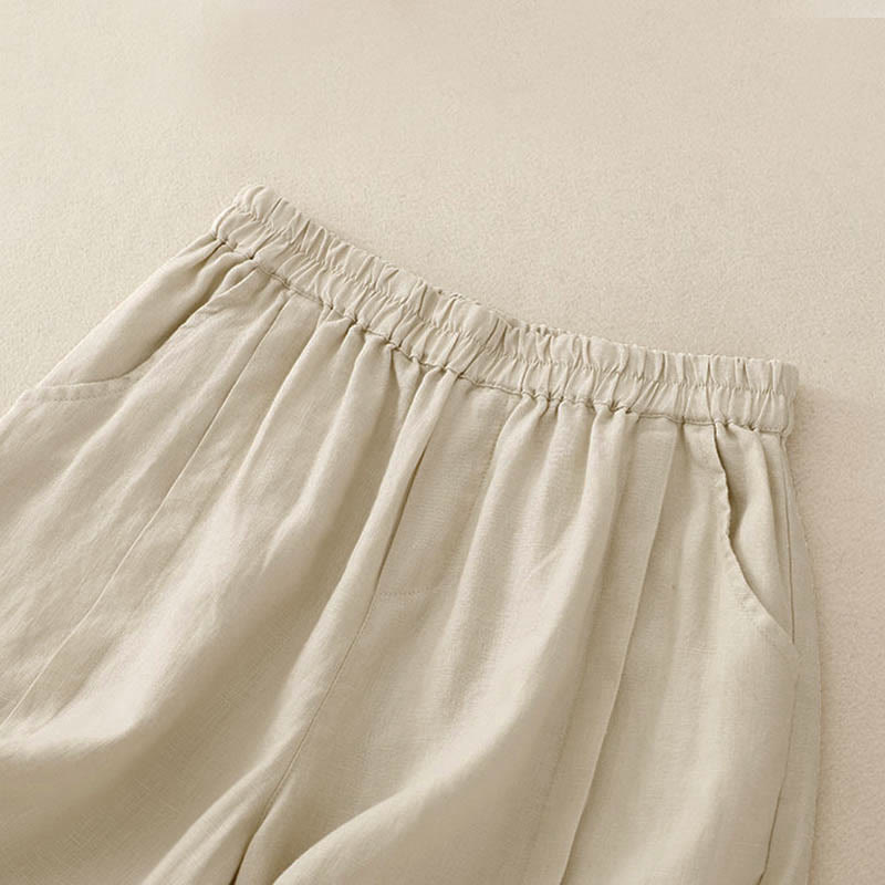 Pantalones cortos casuales de algodón de color sólido con bolsillos para mujer con Buddha Stones - image 7