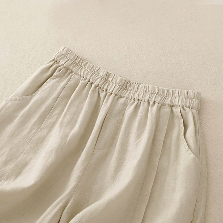 Pantalones cortos casuales de algodón de color sólido con bolsillos para mujer con Buddha Stones - image 7