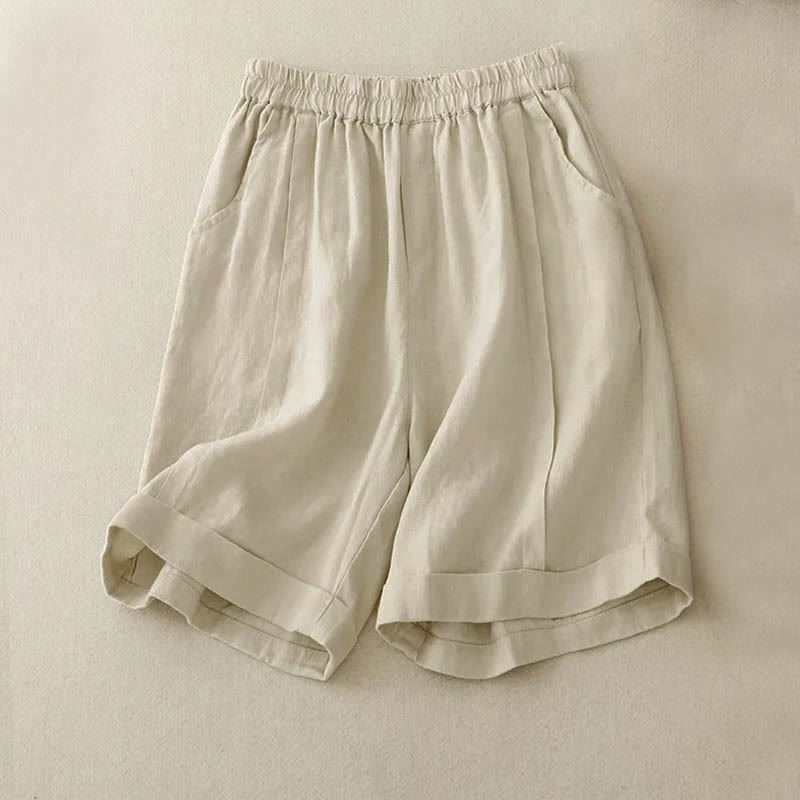 Pantalones cortos casuales de algodón de color sólido con bolsillos para mujer con Buddha Stones - Lino - US12, UK/AU16, EU44 (4XL) - image 6
