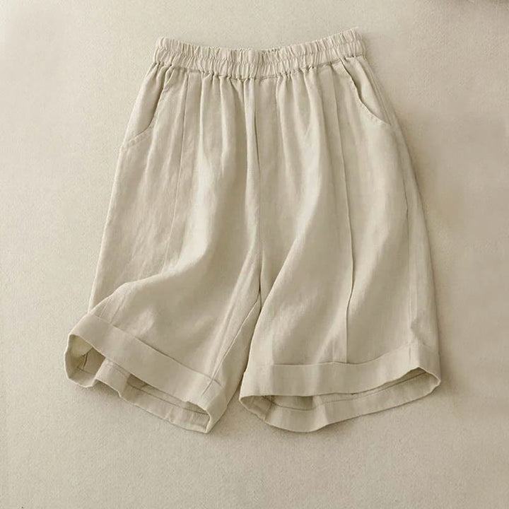 Pantalones cortos casuales de algodón de color sólido con bolsillos para mujer con Buddha Stones - Lino - US12, UK/AU16, EU44 (4XL) - image 6