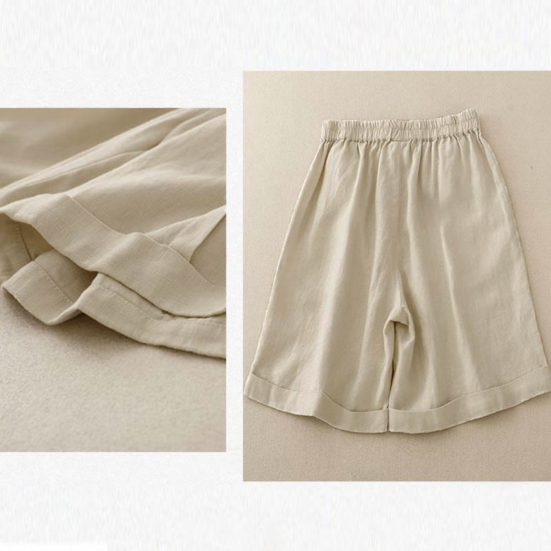Pantalones cortos casuales de algodón de color sólido con bolsillos para mujer con Buddha Stones - image 10